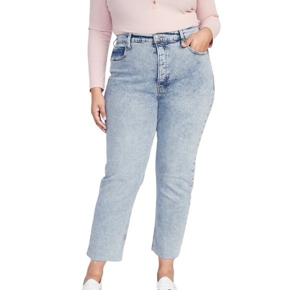 Old Navy Womens Extra High-Waisted Button-Fly Straight Raw-Hem Jeans Plus Sz 20 - Picture 1 of 10
